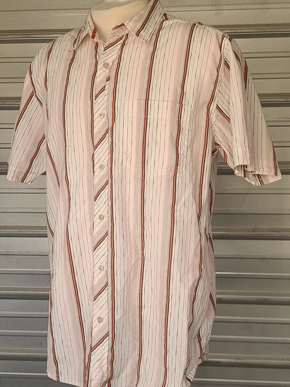 The North Face A5 Series Men’s Striped Button-Up Shirt in White and Orange